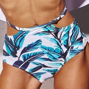 Lovi Swim High Rise Strappy Tropical Palm Print Bikini Bottoms Womens Size L